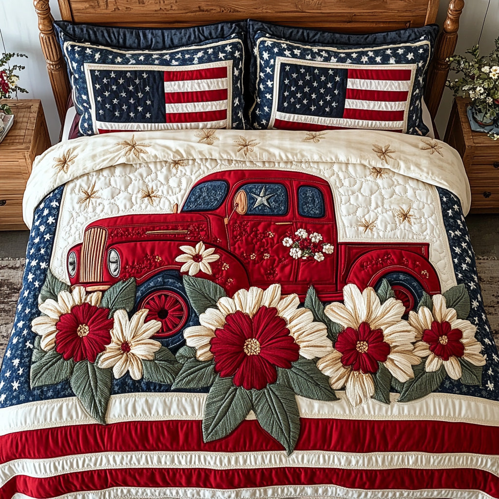 Red Truck USA 3-Piece Quilted Bedding Set GFTOTL2840