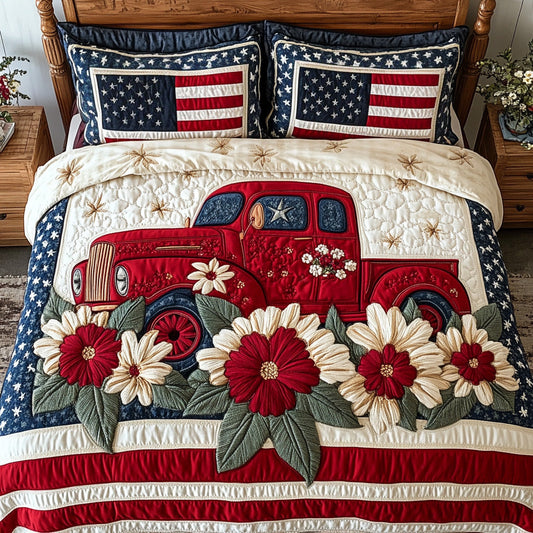 Red Truck USA 3-Piece Quilted Bedding Set GFTOTL2840