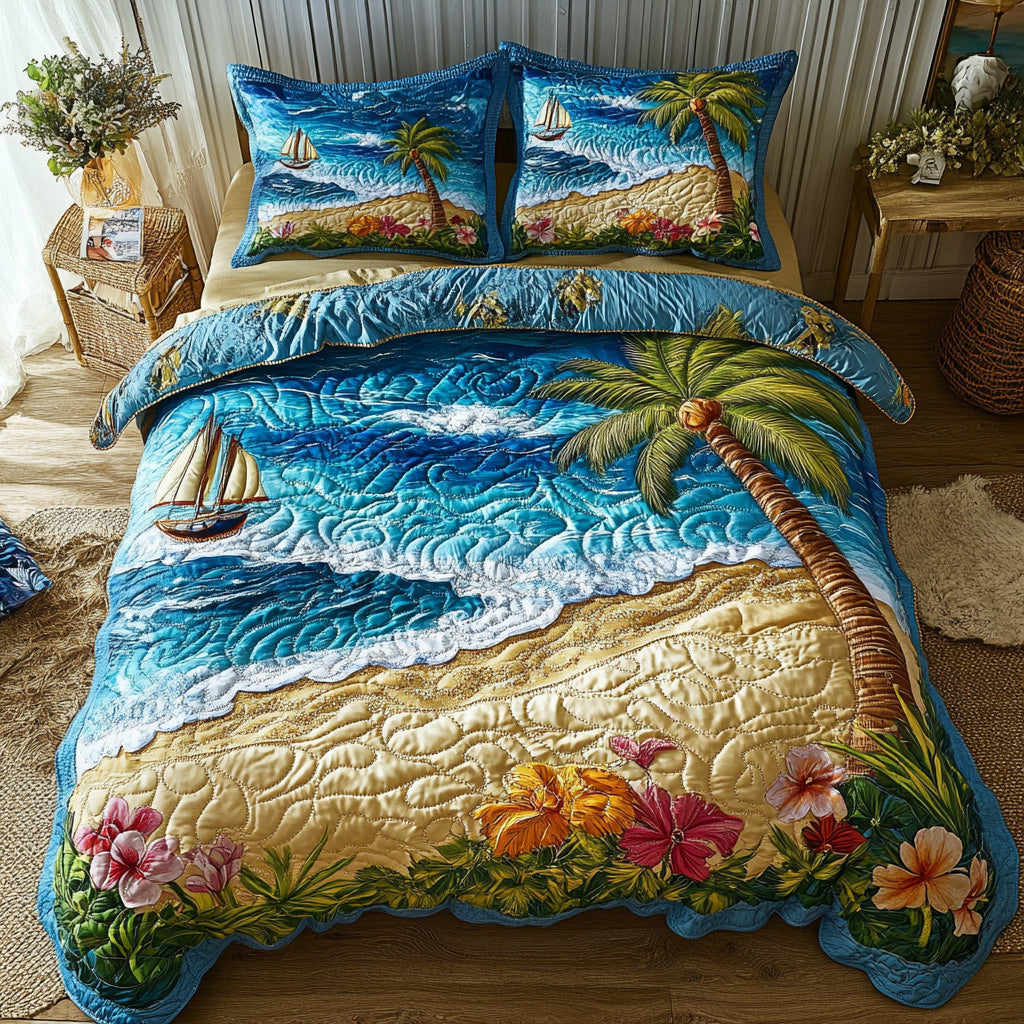 Tropical Beach 3-Piece Quilted Bedding Set GFTOTL2954
