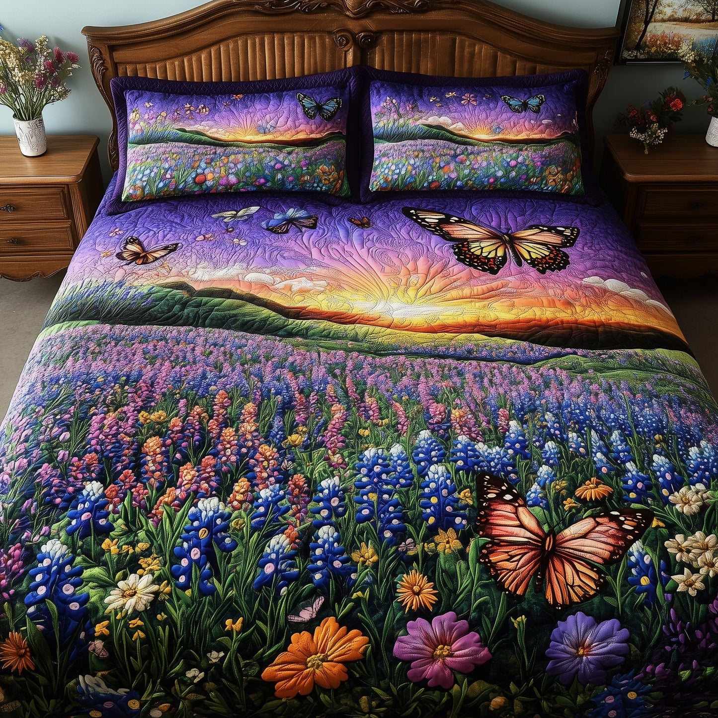 Serene Bluebonnet 3-Piece Quilted Bedding Set GFTOTL3170