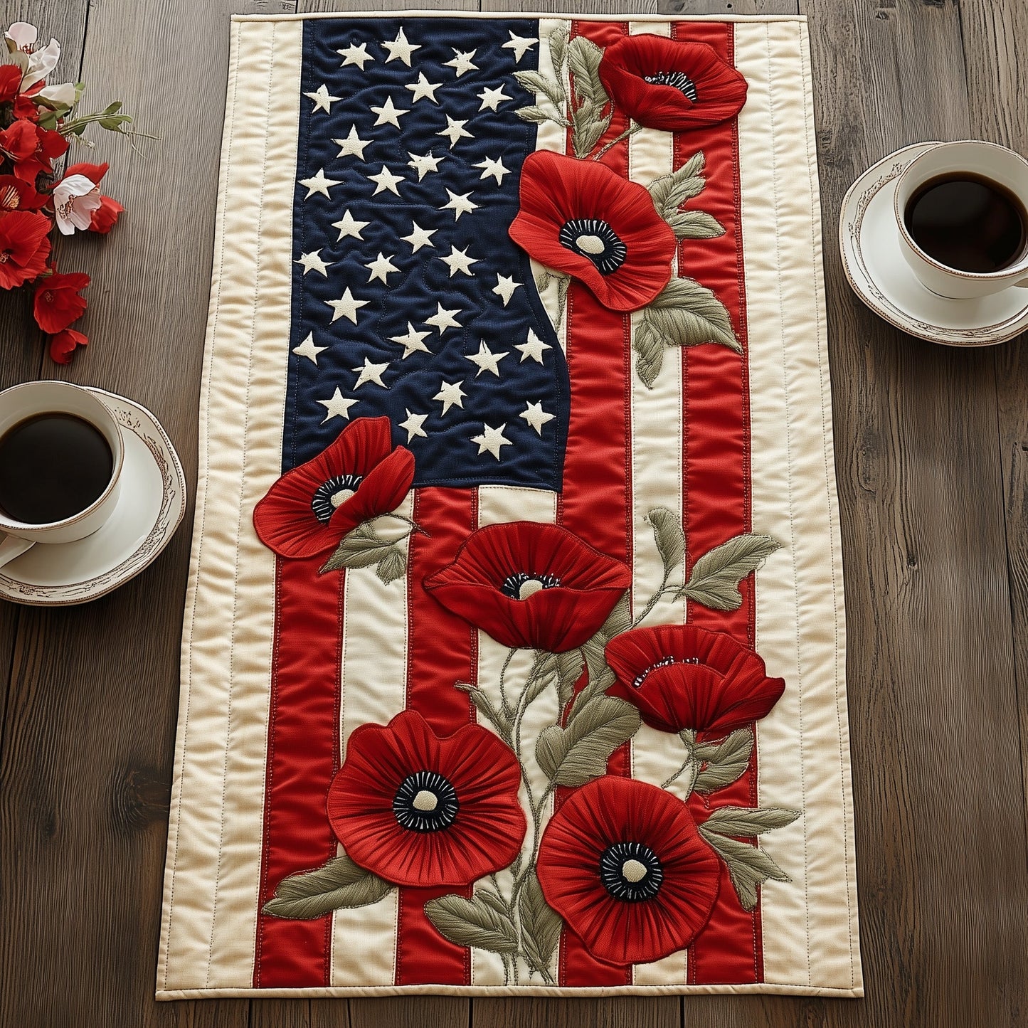 Remember And Honor Flowers Quilted Table Runner GFTOTL3309
