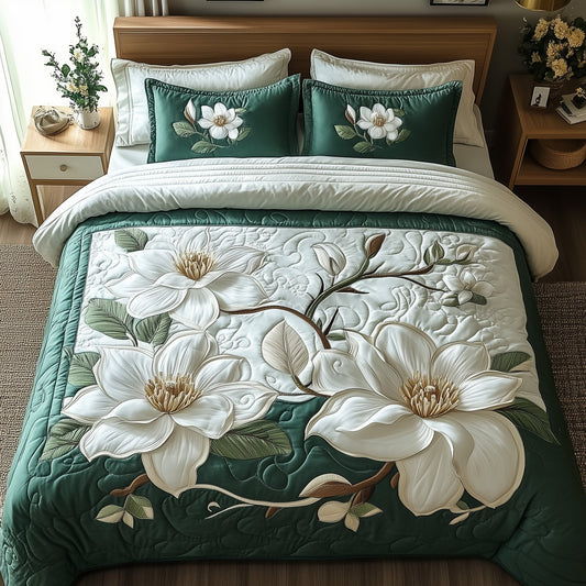 Elegant Blooming Magnolia 3-Piece Quilted Bedding Set GFTOTL3334