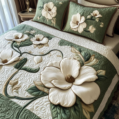 Elegant Blooming Magnolia 3-Piece Quilted Bedding Set GFTOTL3343