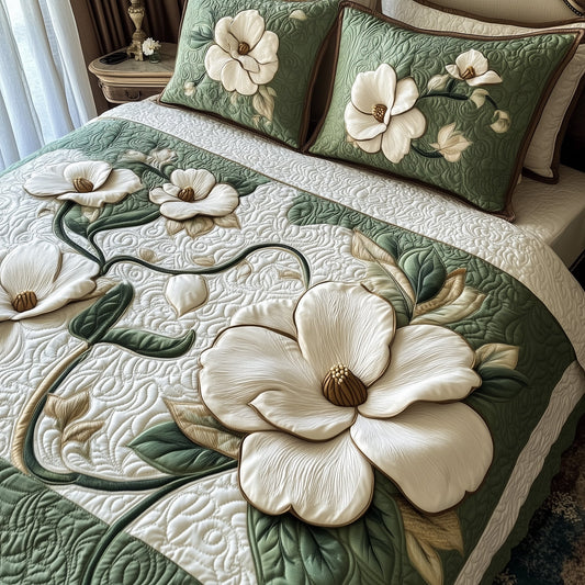 Elegant Blooming Magnolia 3-Piece Quilted Bedding Set GFTOTL3343