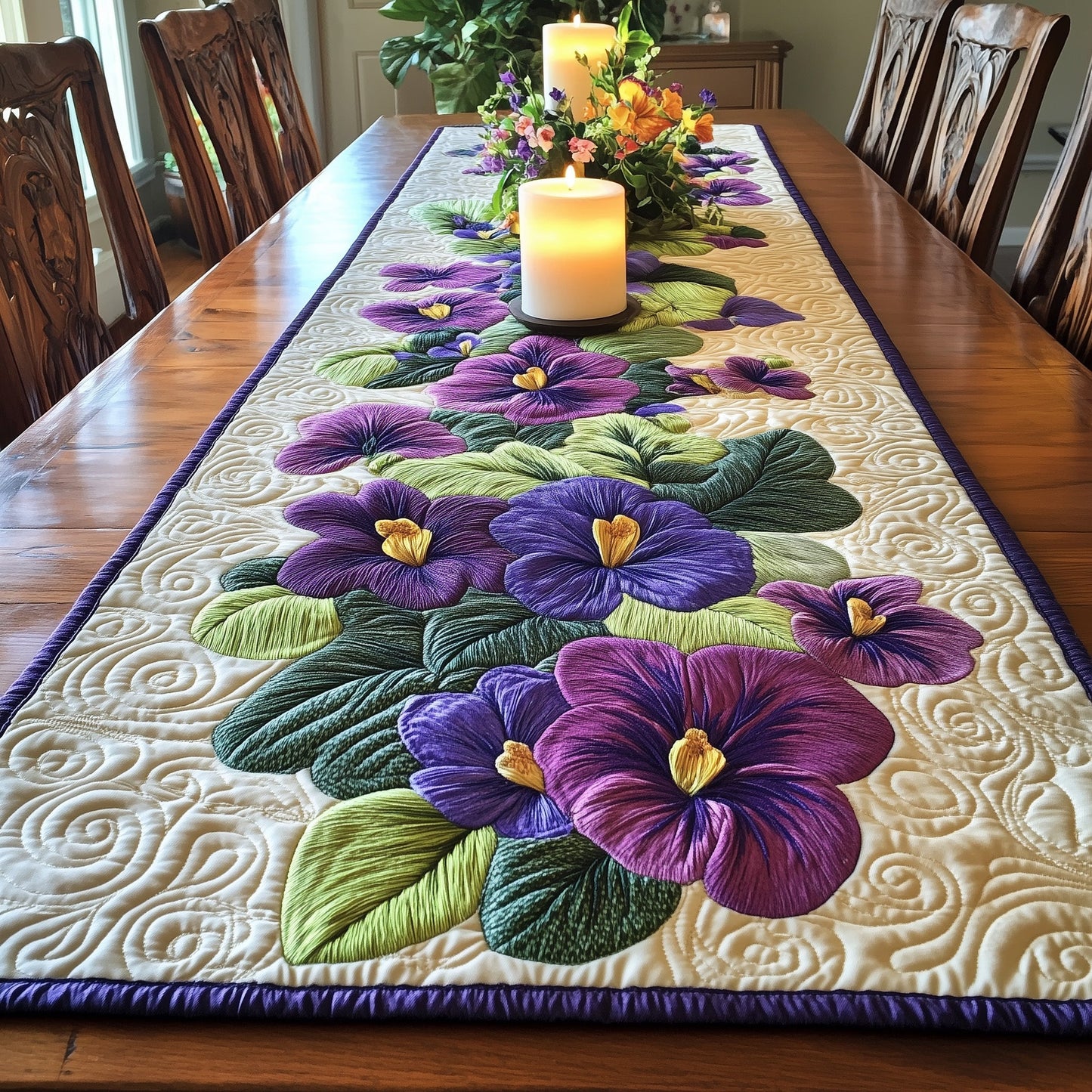 Blooming Violets Quilted Table Runner GFTOTL3406
