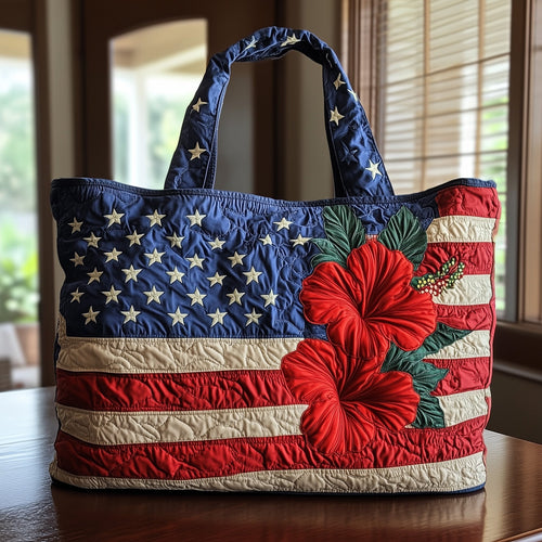 Stars Stripes and Hibiscus Quilted Tote Bag GFTOTL3787