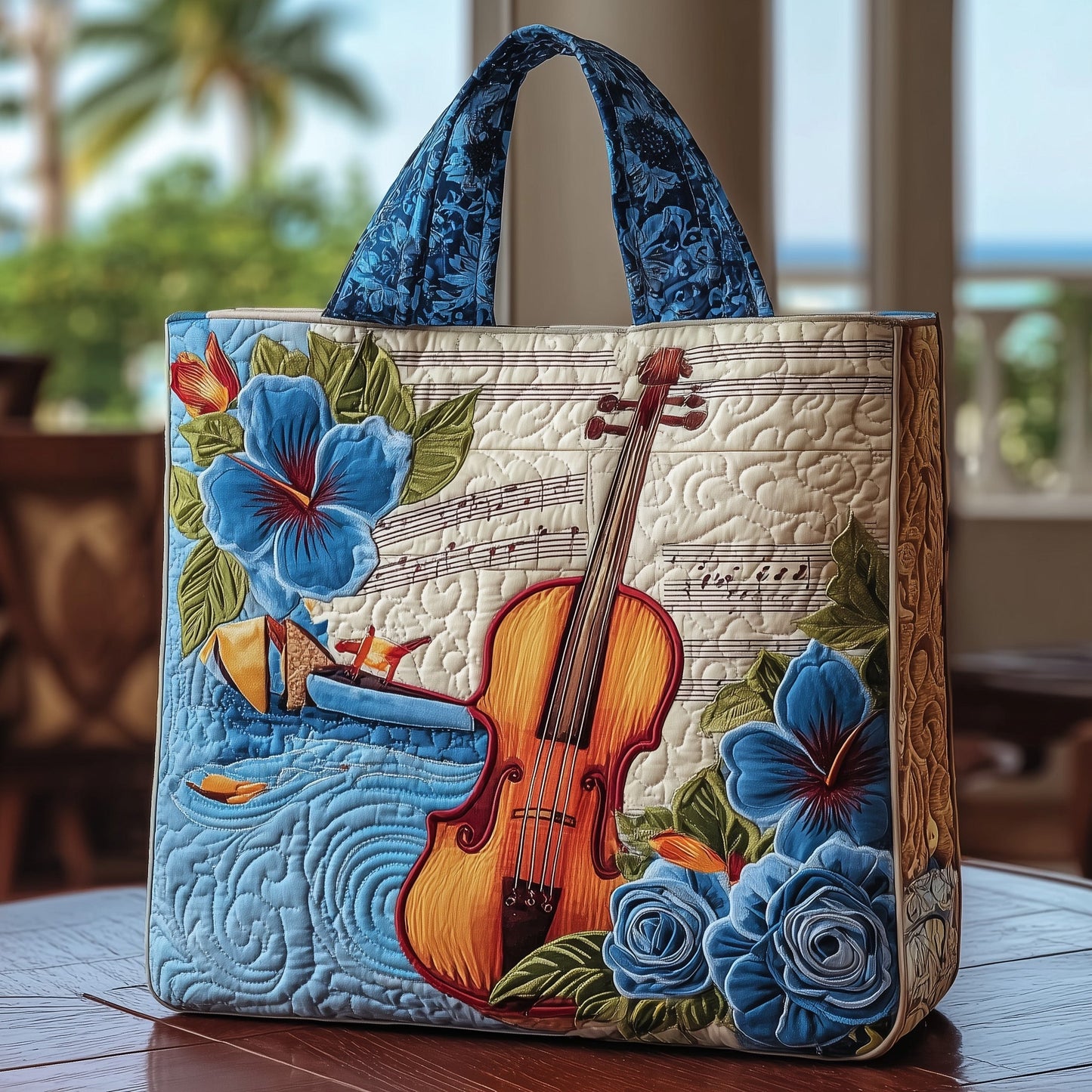 Elegant Violin Quilted Tote Bag GFTOTL3812