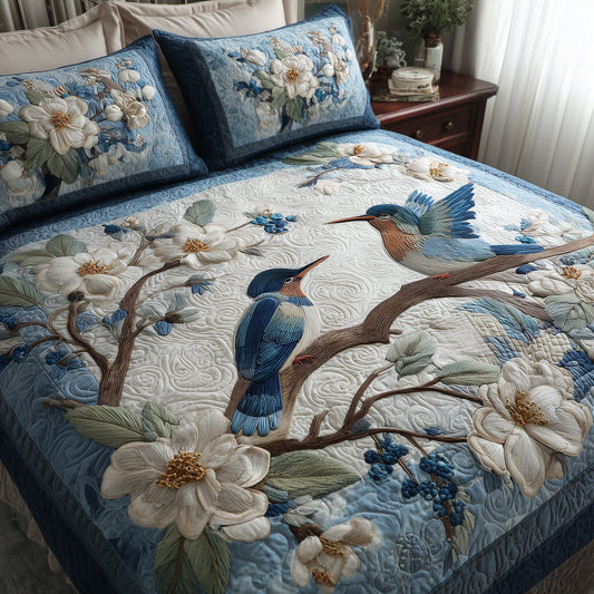 Winter Hummingbird Love 3-Piece Quilted Bedding Set GFTOTL3961