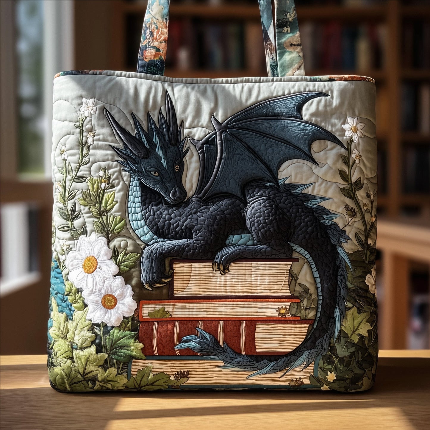 Book Dragon Quilted Tote Bag GFTOTL4012
