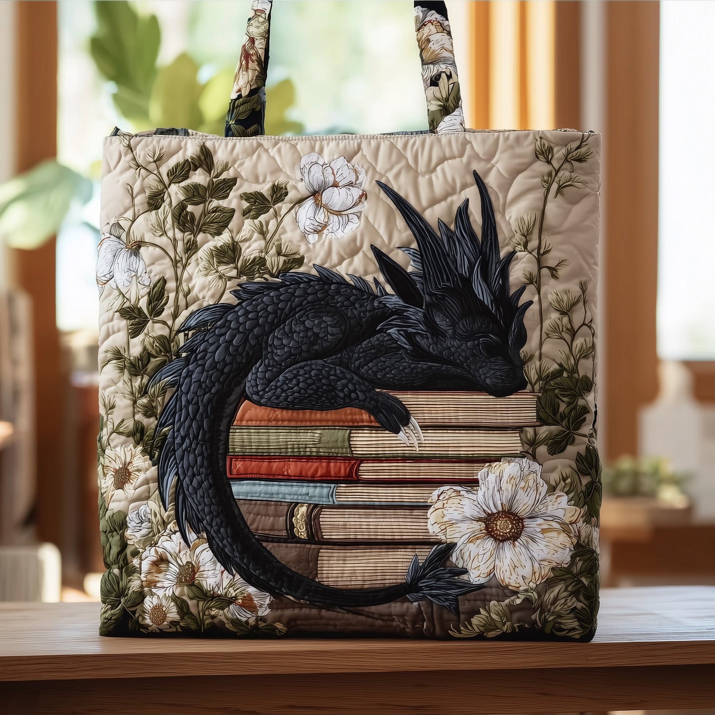 Book Dragon Quilted Tote Bag GFTOTL4013