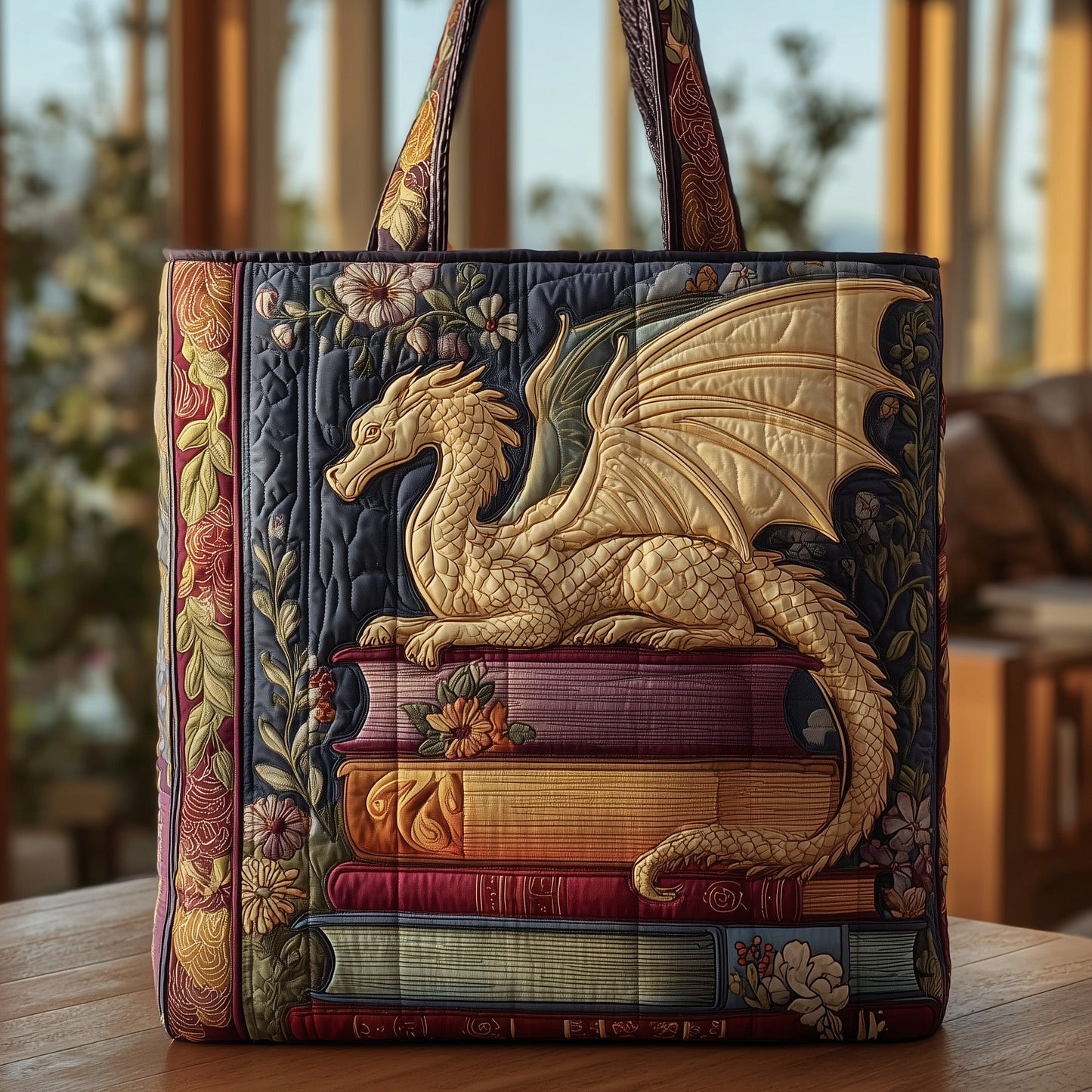 Book Dragon Quilted Tote Bag GFTOTL4019
