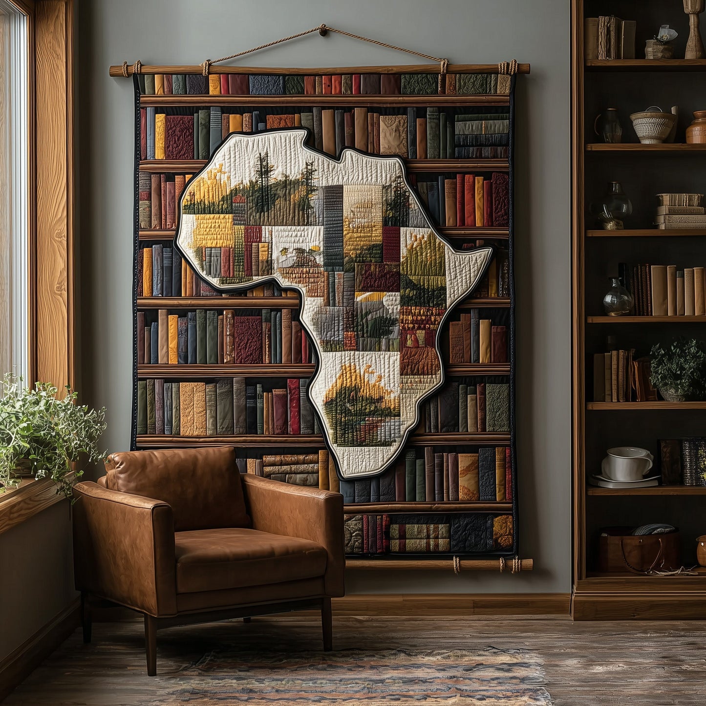 Africa Bookshelf Quilted Blanket GFTOTL4351