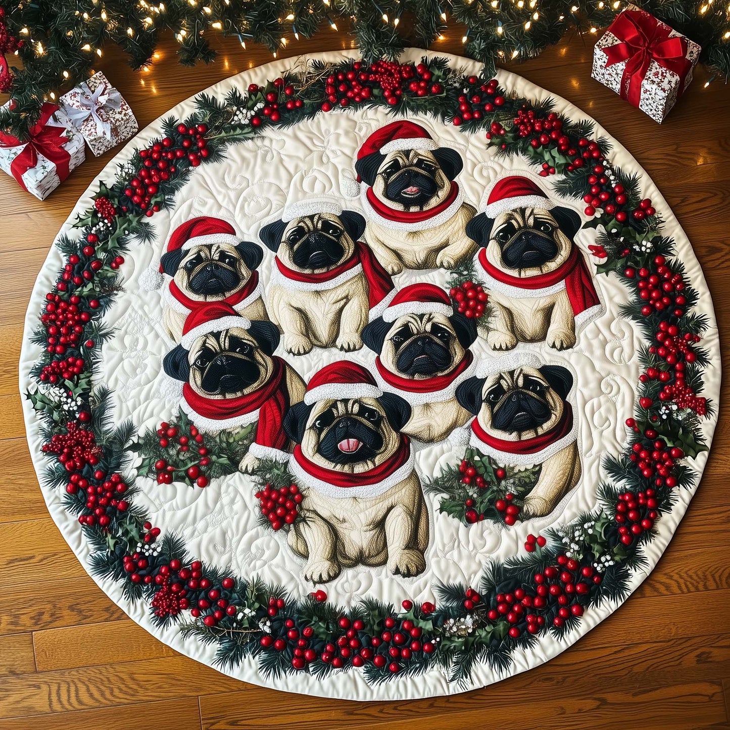Pug Holiday Quilted Round Mat GFTOTL5137
