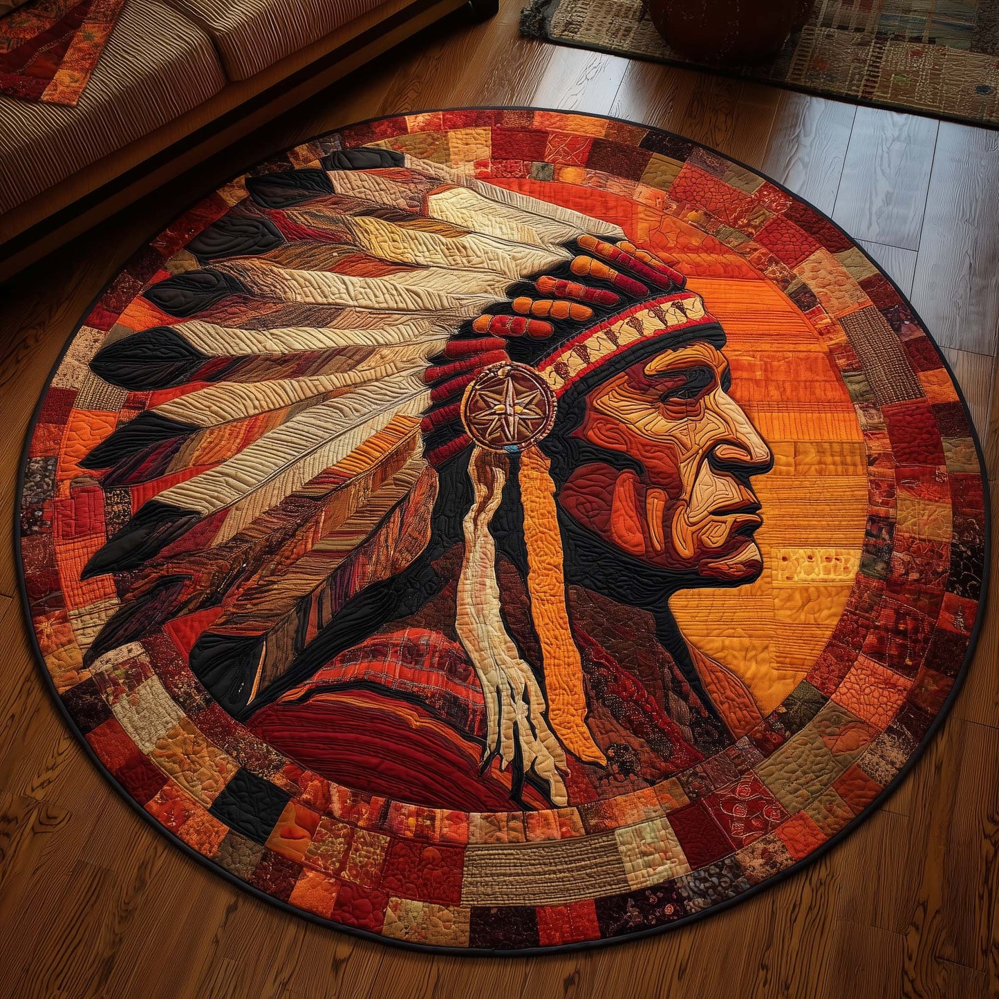 Native Warrior Spirit Quilted Round Mat GFTOTL5150