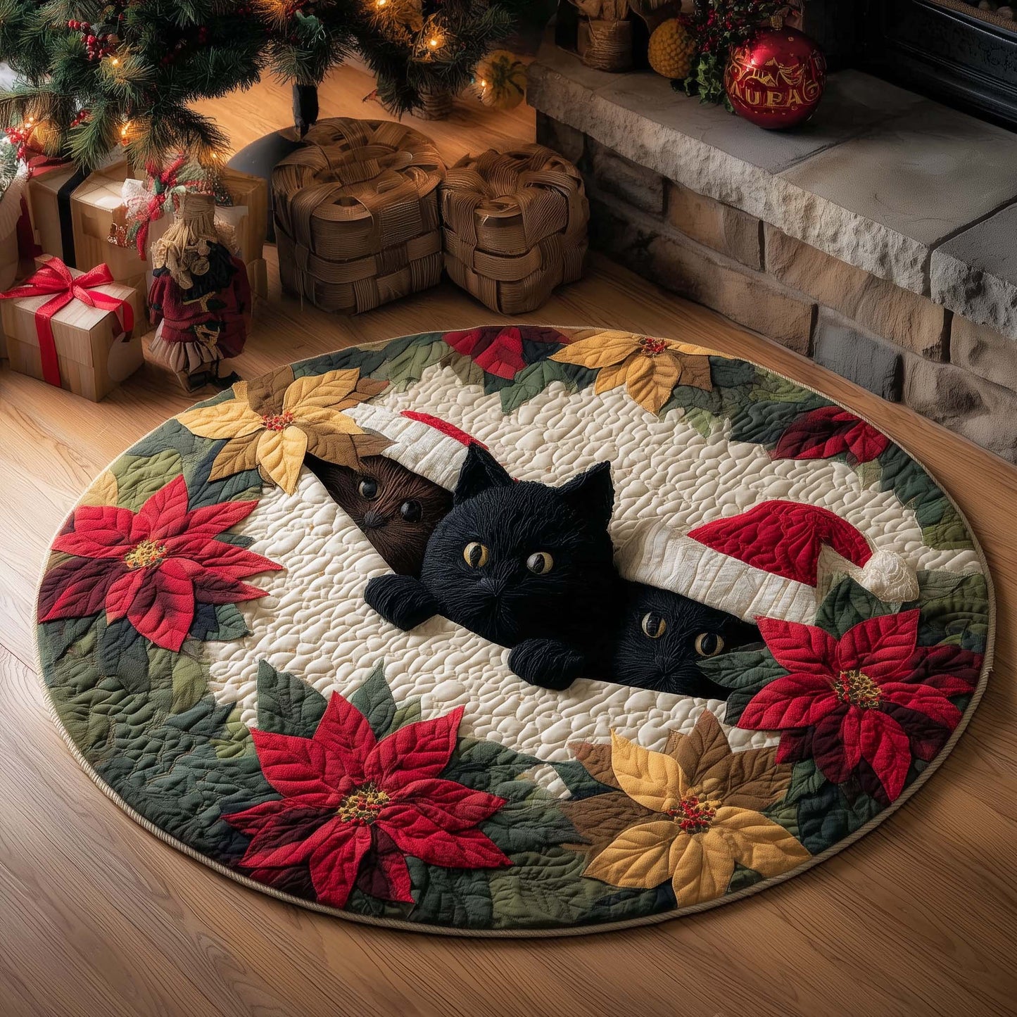 Festive Cat Quilted Round Mat GFTOTL5222