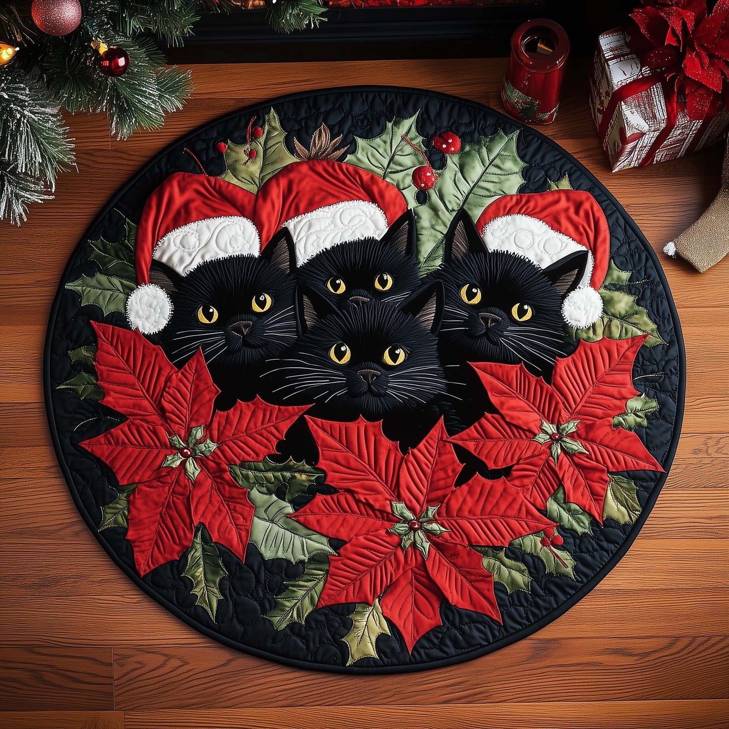 Festive Cat Quilted Round Mat GFTOTL5223