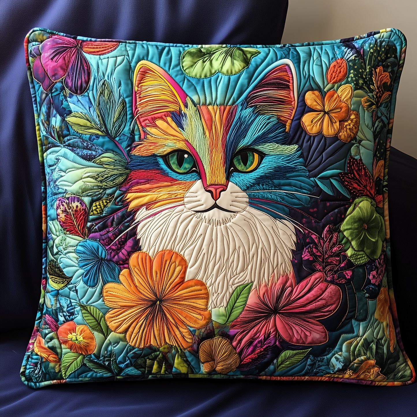 Floral Cat Quilted Pillow Case GFTOTL524