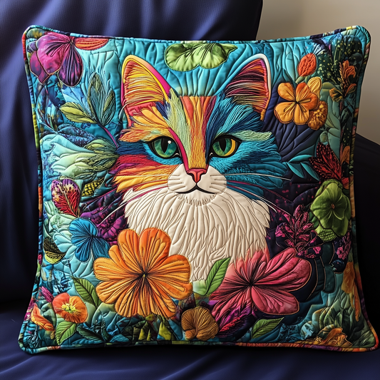 Floral Cat Quilted Pillow Case GFTOTL524