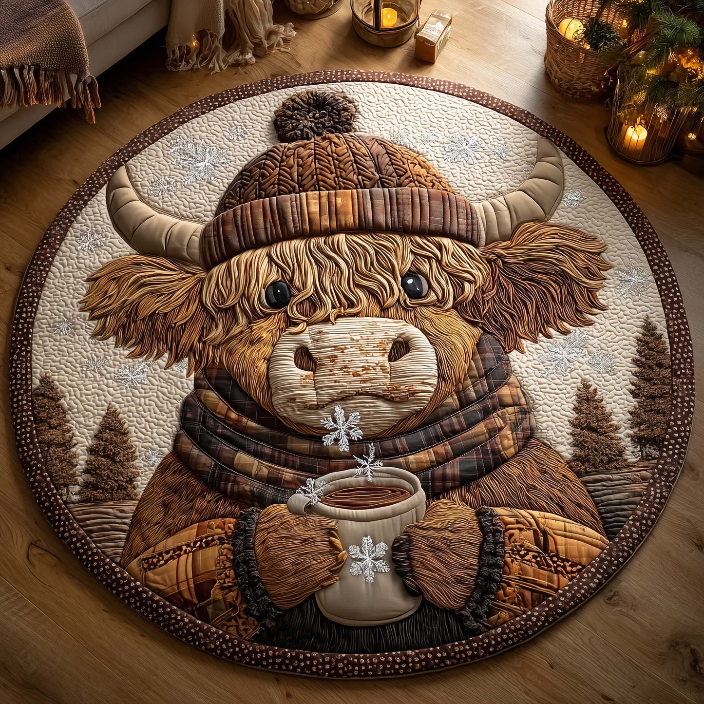 Nordic Cow Quilted Round Mat GFTOTL5278