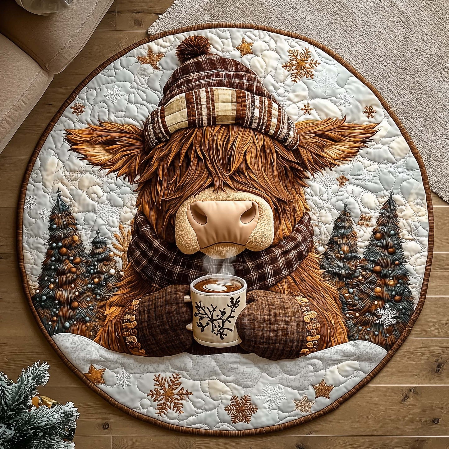 Nordic Cow Quilted Round Mat GFTOTL5279