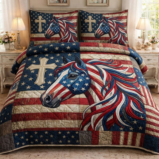 Patriot Horse 3-Piece Quilted Bedding Set GFTOTL5337