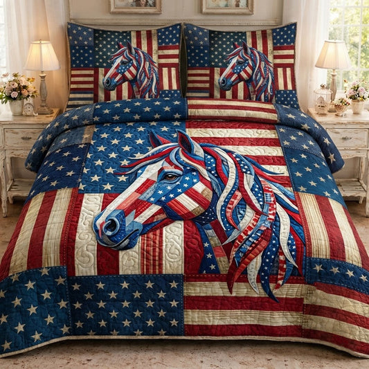 Patriot Horse 3-Piece Quilted Bedding Set GFTOTL5338