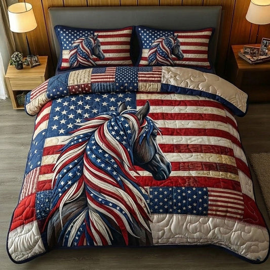 Patriot Horse 3-Piece Quilted Bedding Set GFTOTL5339