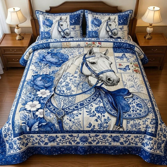 Porcelain Horse 3-Piece Quilted Bedding Set GFTOTL5350
