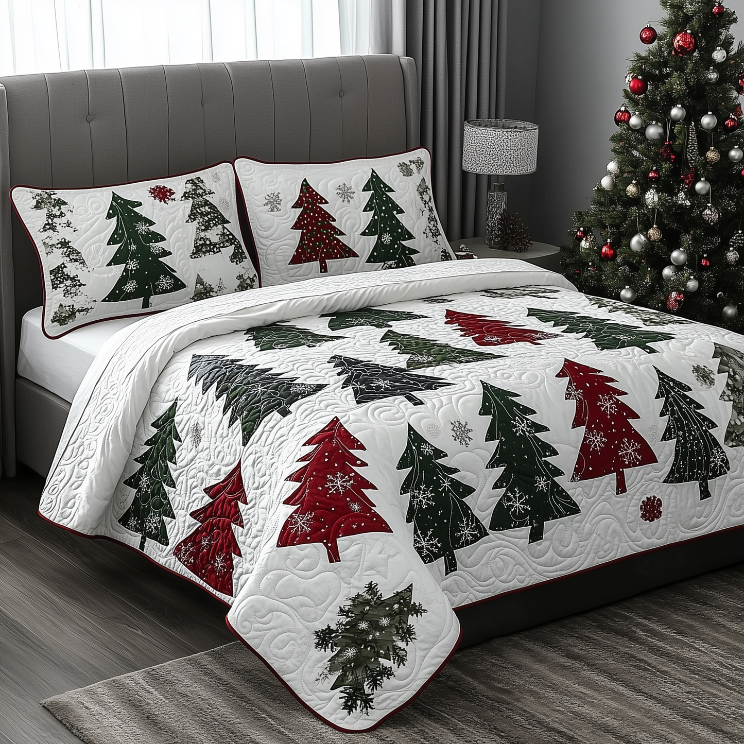 Christmas Tree 3-Piece Quilted Bedding Set GFTOTL944