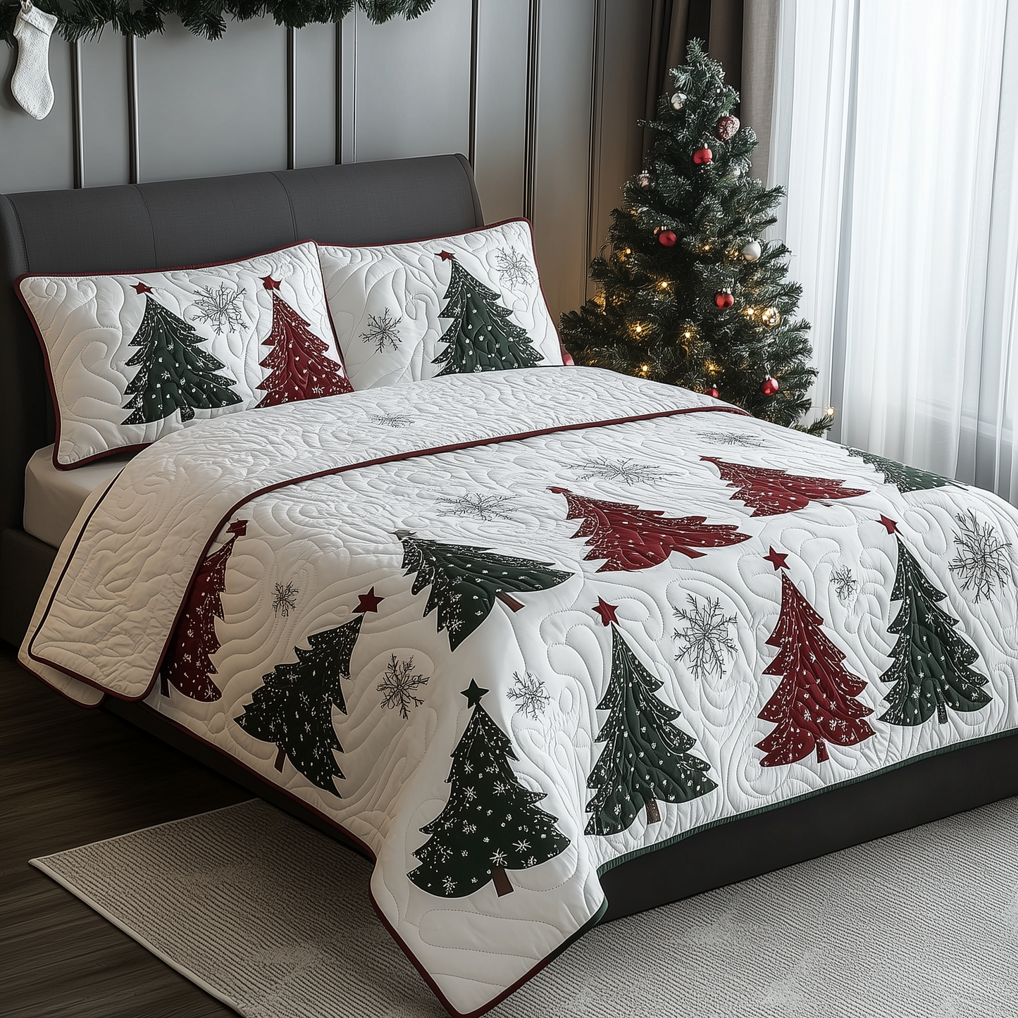 Christmas Tree 3-Piece Quilted Bedding Set GFTOTL945
