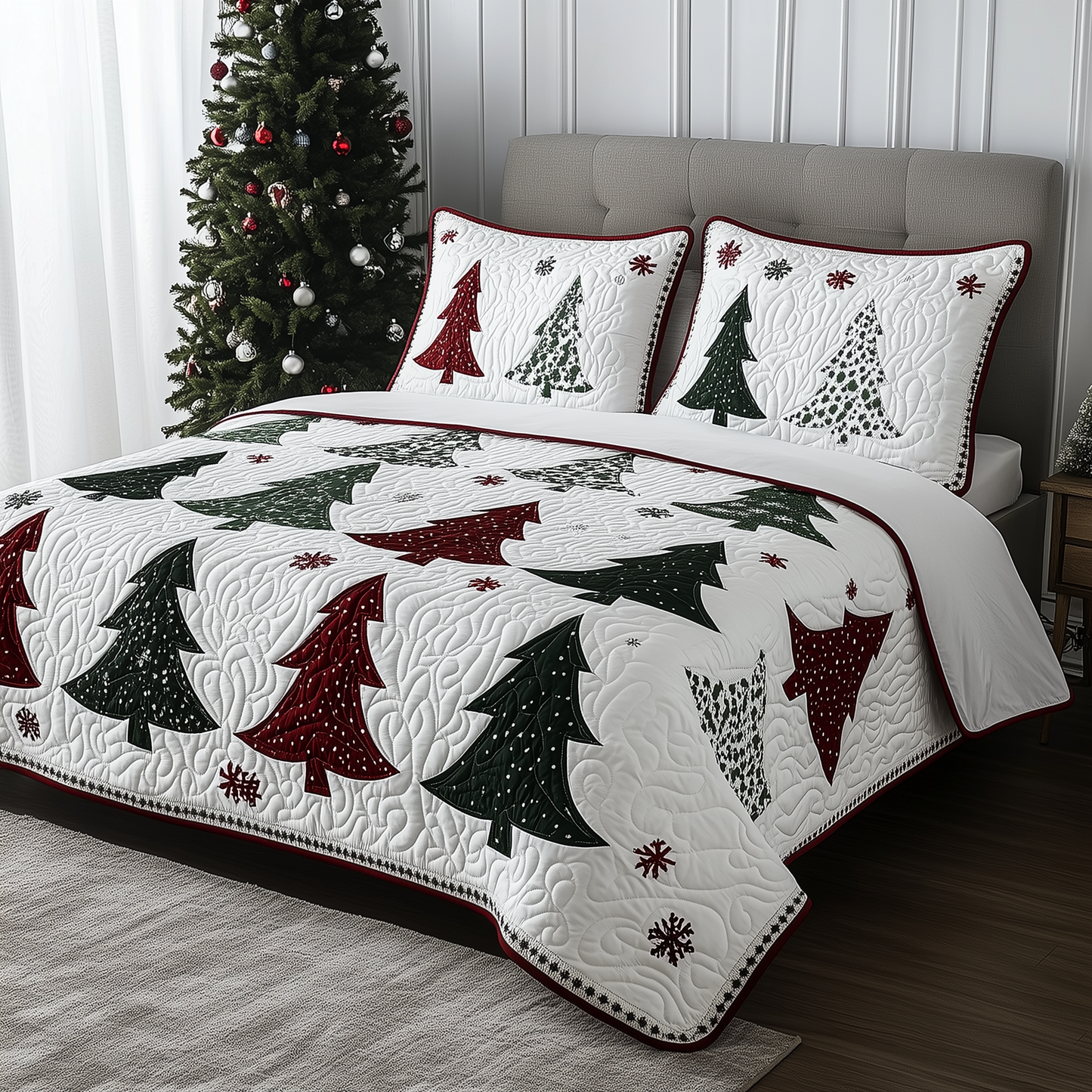 Christmas Tree 3-Piece Quilted Bedding Set GFTOTL946