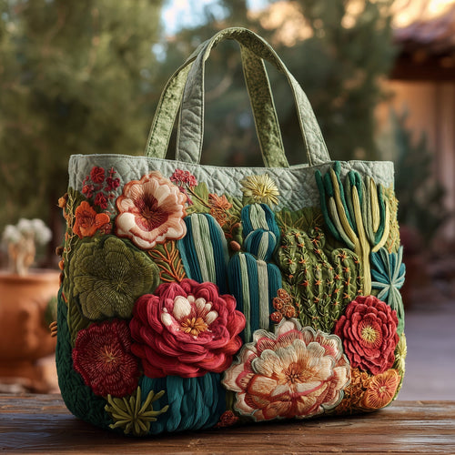 Blooming Cactus Haven Quilted Tote Bag GFTOTP10385