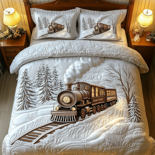 Elegant Train to Snowy Wonderland 3-Piece Quilted Bedding Set GFTOTP1044