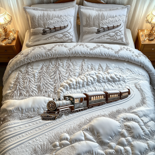 Elegant Train to Snowy Wonderland 3-Piece Quilted Bedding Set GFTOTP1045
