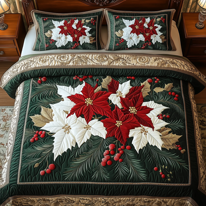 Elegant Poinsettias 3-Piece Quilted Bedding Set GFTOTP1120
