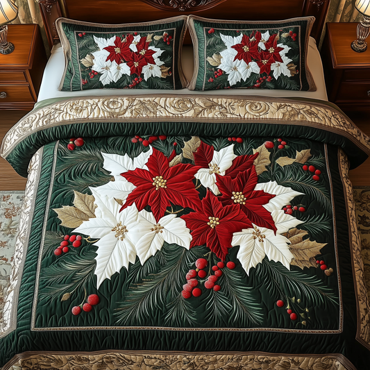 Elegant Poinsettias 3-Piece Quilted Bedding Set GFTOTP1120