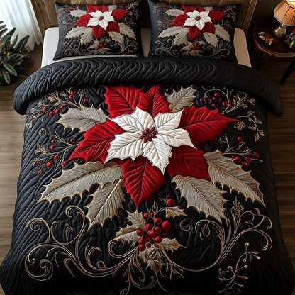 Elegant Poinsettias 3-Piece Quilted Bedding Set GFTOTP1123