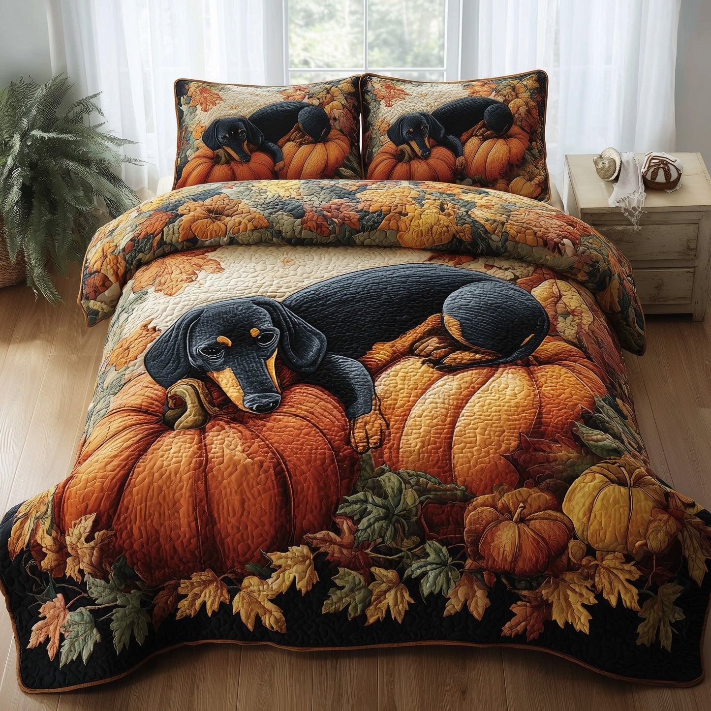 Autumn Pup Haven 3-Piece Quilted Bedding Set GFTOTP11348