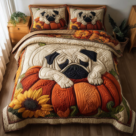 Pumpkin Pug 3-Piece Quilted Bedding Set GFTOTP11354