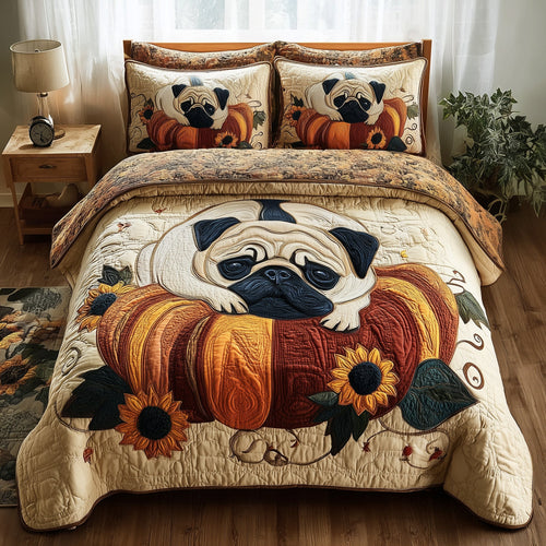 Pumpkin Pug 3-Piece Quilted Bedding Set GFTOTP11355