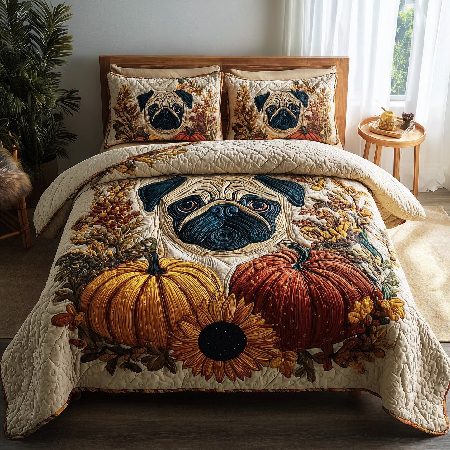 Pumpkin Pug 3-Piece Quilted Bedding Set GFTOTP11356