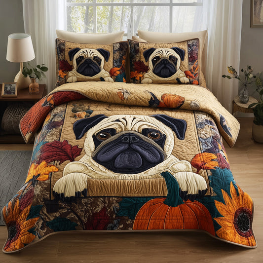 Pumpkin Pug 3-Piece Quilted Bedding Set GFTOTP11357