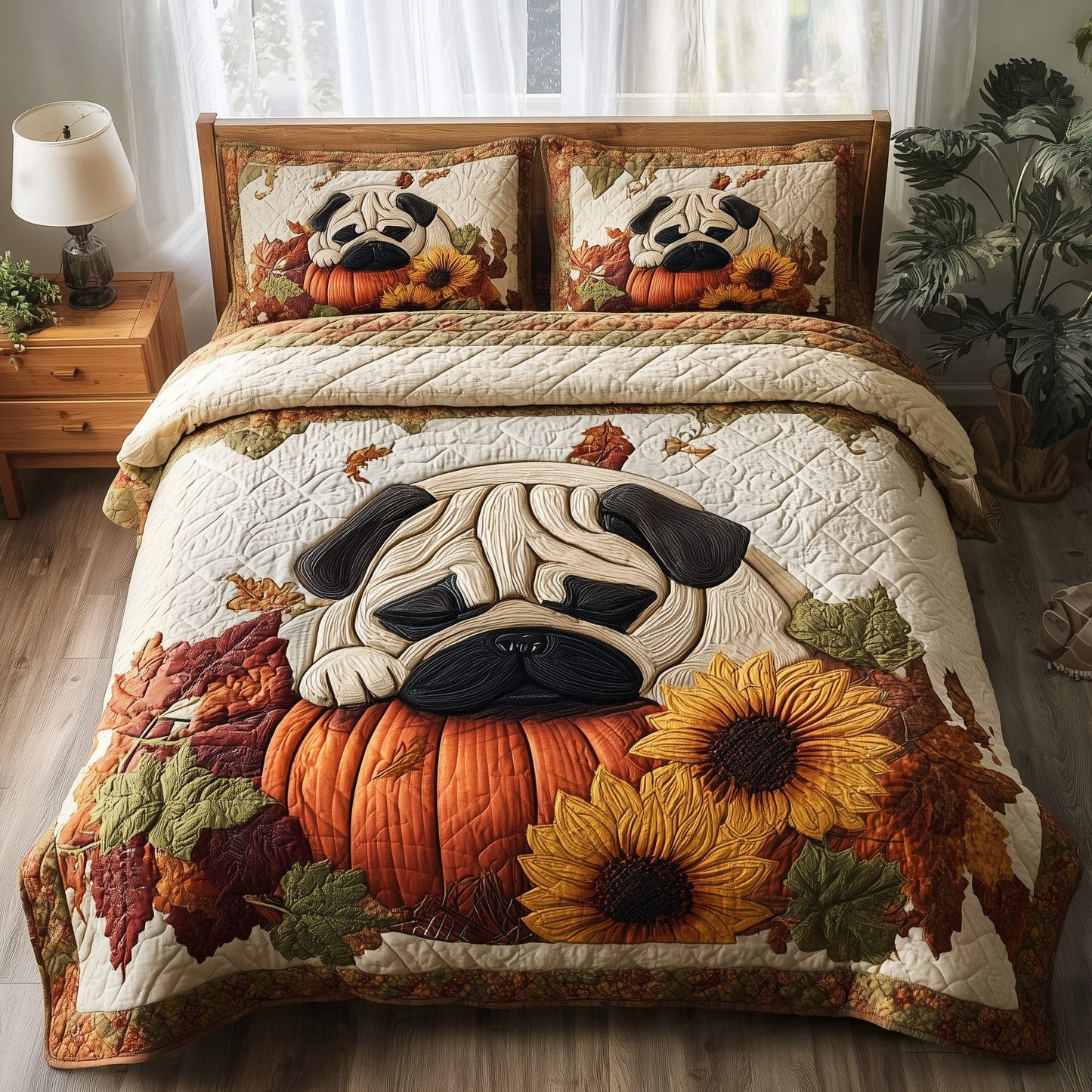 Pumpkin Pug 3-Piece Quilted Bedding Set GFTOTP11358