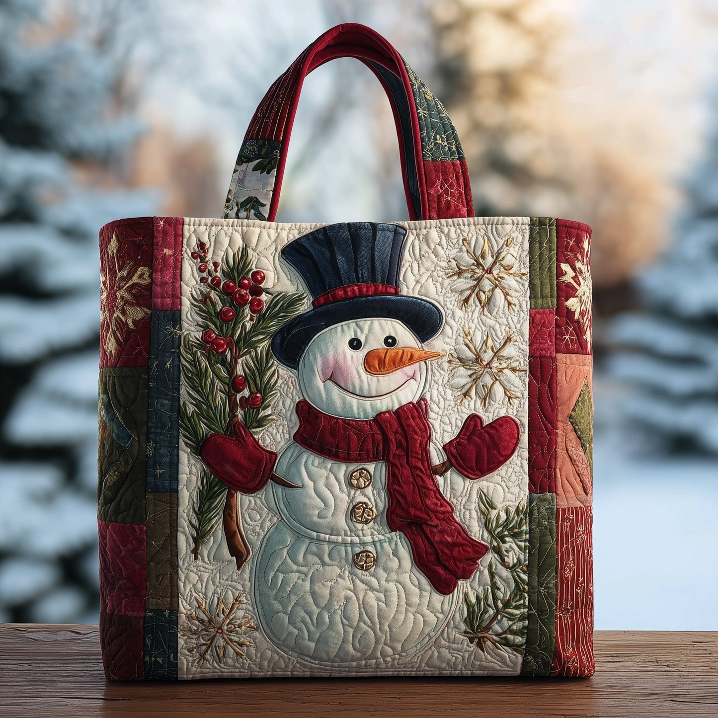 Holiday Snowman Charm Quilted Tote Bag GFTOTP11449