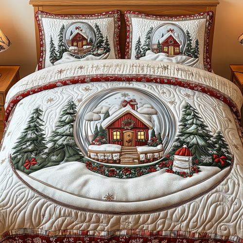 Christmas Snow Globe 3-Piece Quilted Bedding Set GFTOTP1208