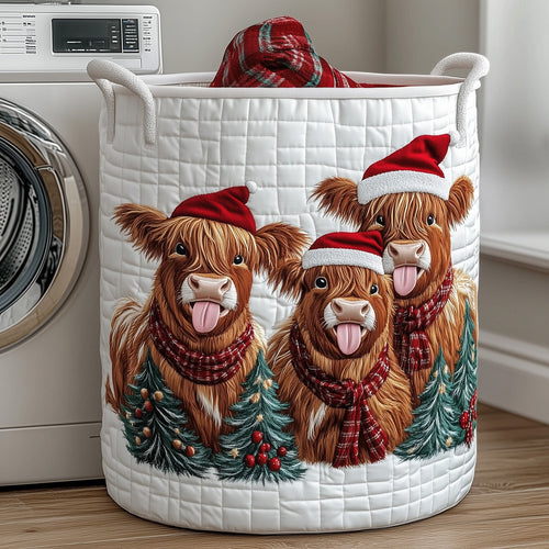 Yuletide Highland Cow Quilted Laundry Basket GFTOTP12098