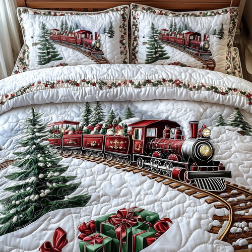 Vintage Christmas Train to Wonderland 3-Piece Quilted Bedding Set GFTOTP1216