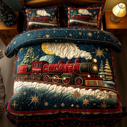 Vintage Christmas Train to Wonderland 3-Piece Quilted Bedding Set GFTOTP1219