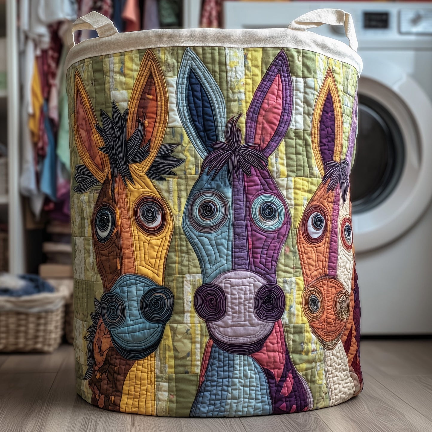Donkey Whimsy Quilted Laundry Basket GFTOTP12504