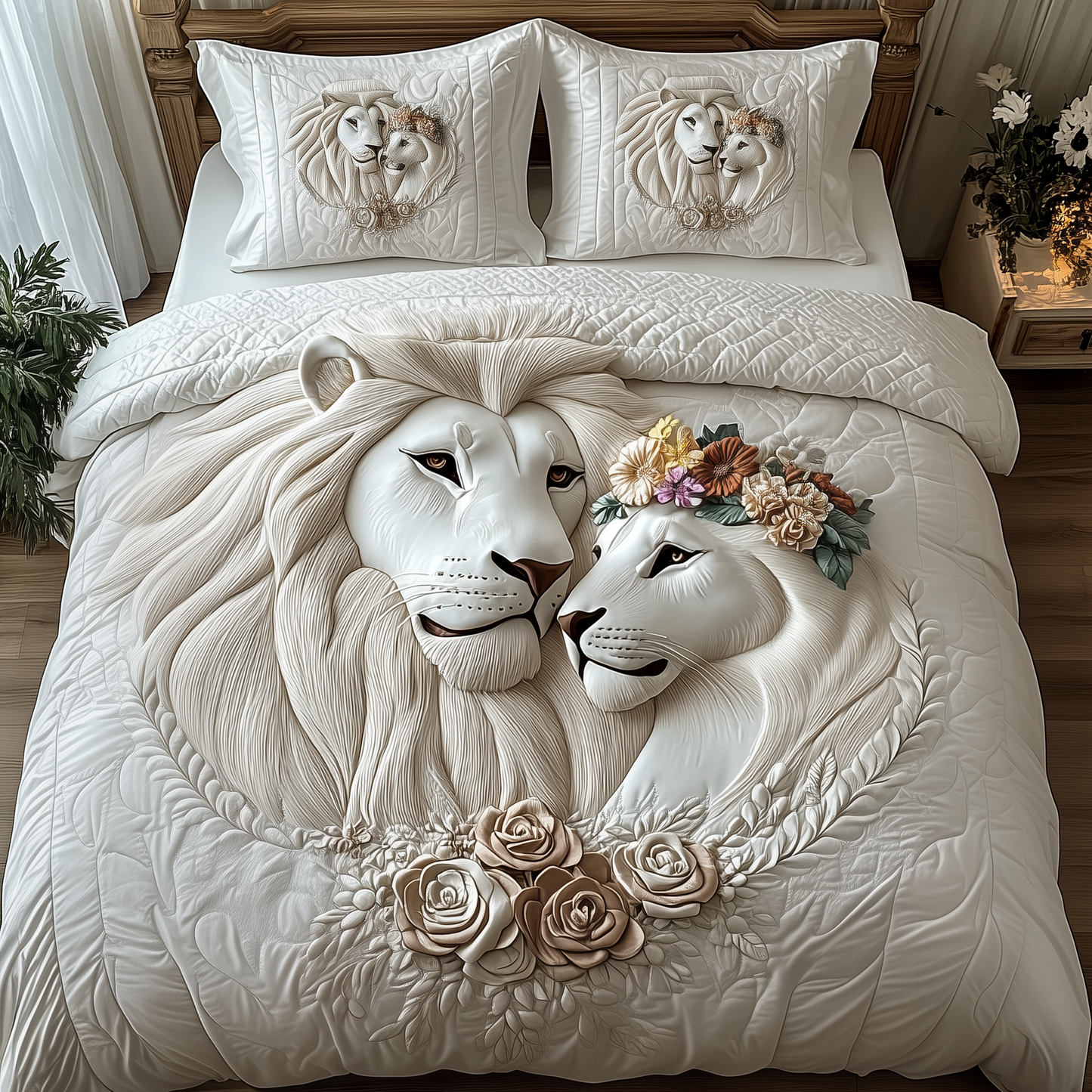Happy Lion Couple 3-Piece Quilted Bedding Set GFTOTP1261